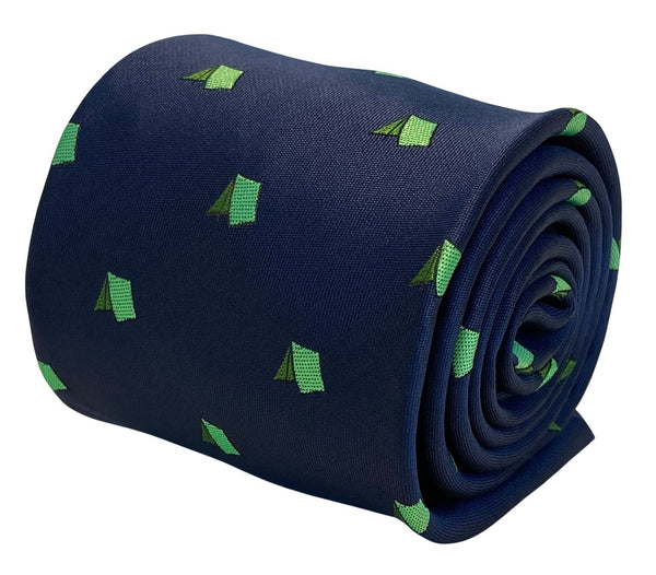 navy mens tie with camping tent design
